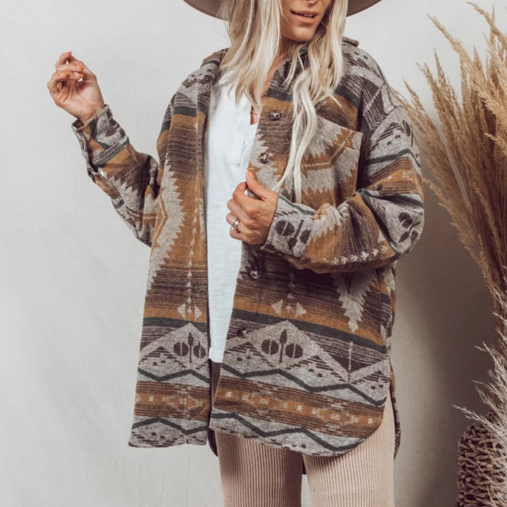 Aztec Collared Oversized Jacket - image 1